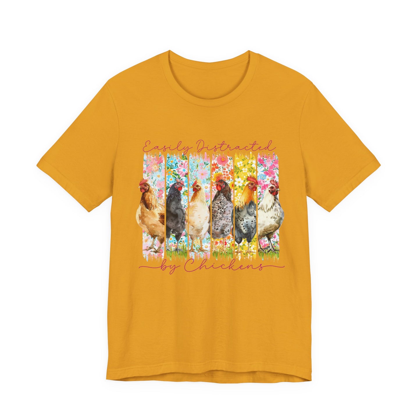 'Easily Distracted by Chickens' Watercolor Farmyard T‑Shirt