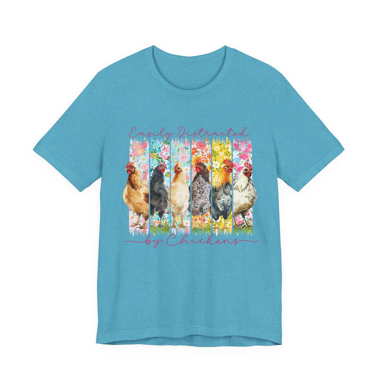 'Easily Distracted by Chickens' Watercolor Farmyard T‑Shirt