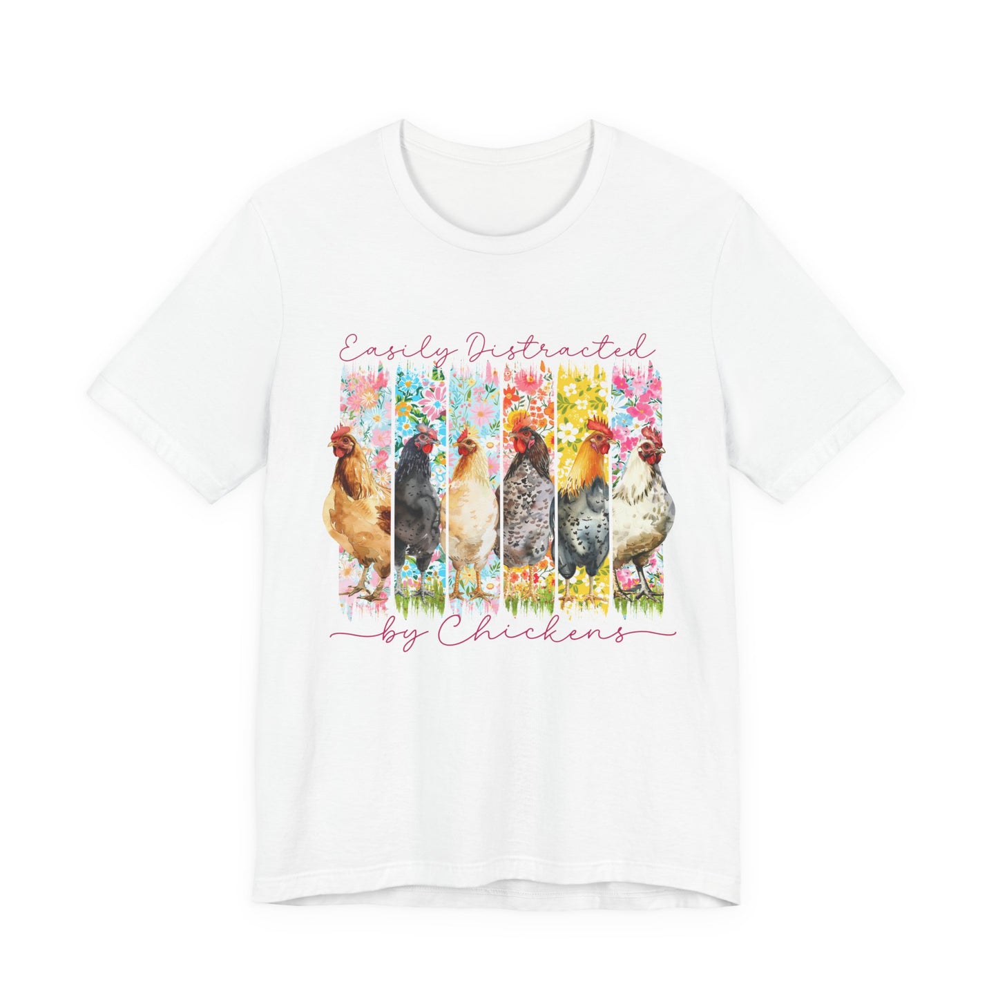 'Easily Distracted by Chickens' Watercolor Farmyard T‑Shirt