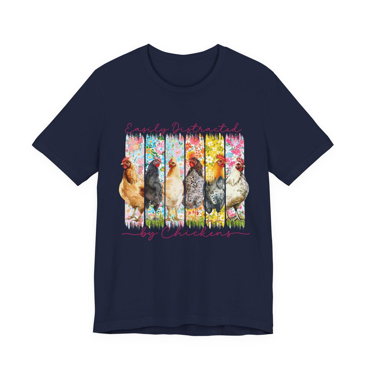 'Easily Distracted by Chickens' Watercolor Farmyard T‑Shirt